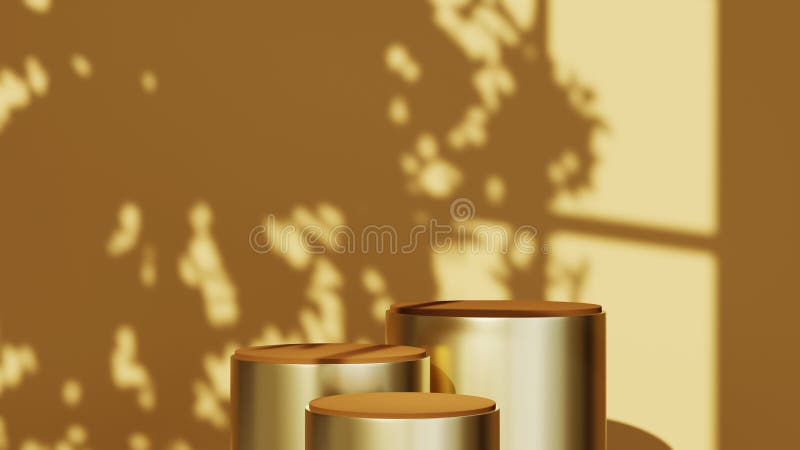 3D rendering of Podium for displaying three products in a light brown room background. Mockup for show product vector illustration