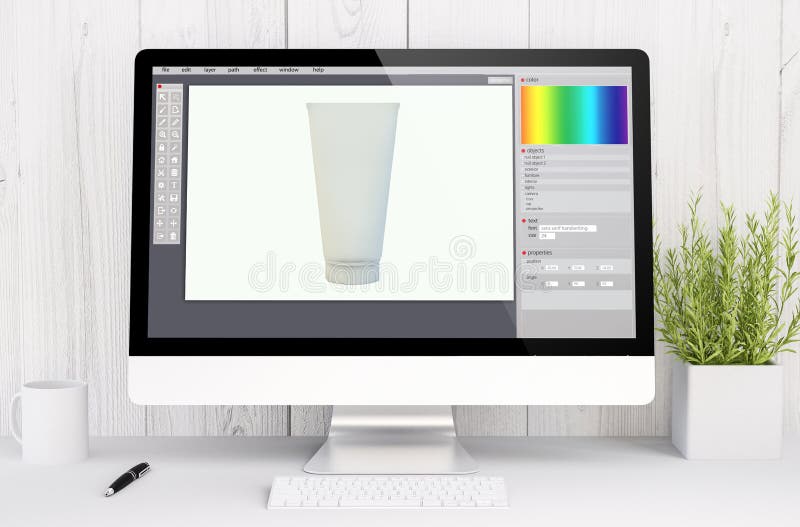 White workspace with computer product design vector illustration