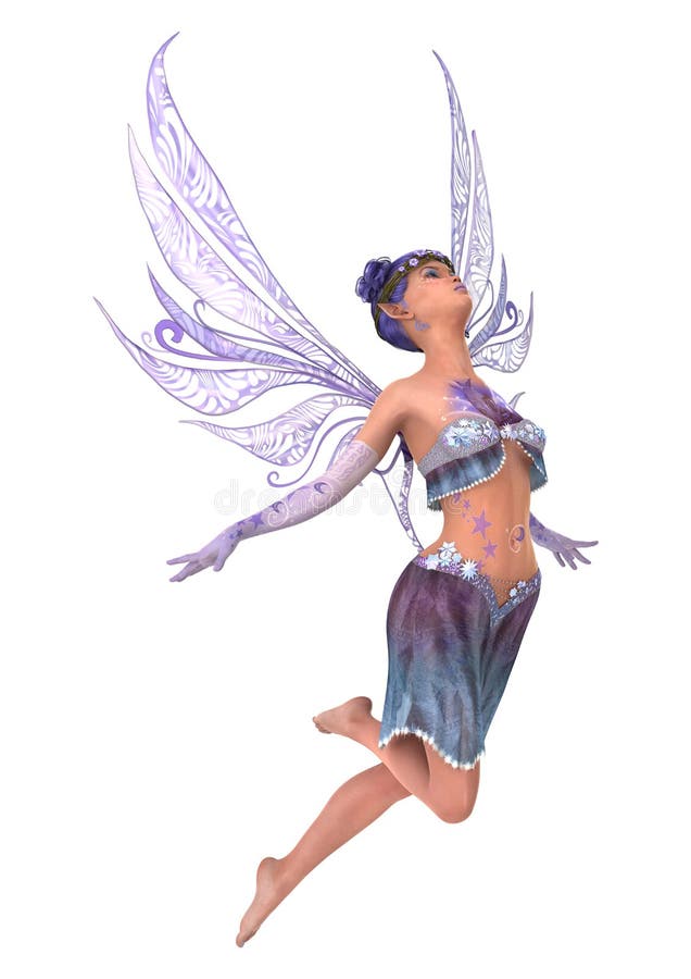 3D Rendering Purple Fairy on White vector illustration