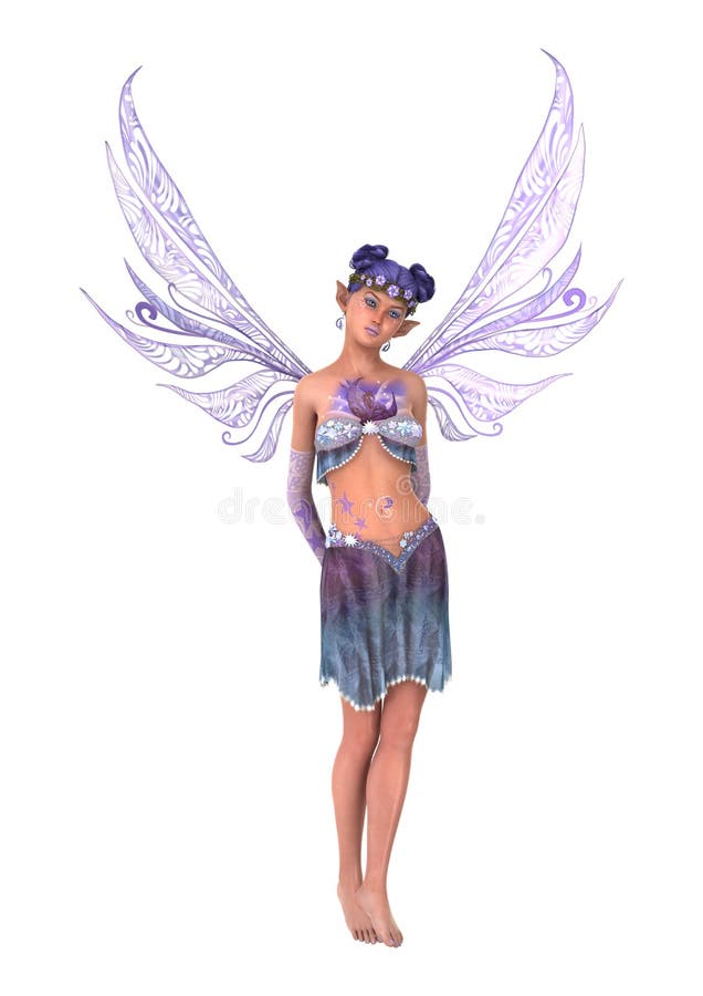 3D Rendering Purple Fairy on White stock illustration