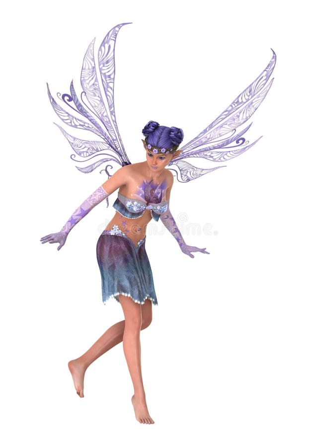 3D Rendering Purple Fairy on White stock illustration