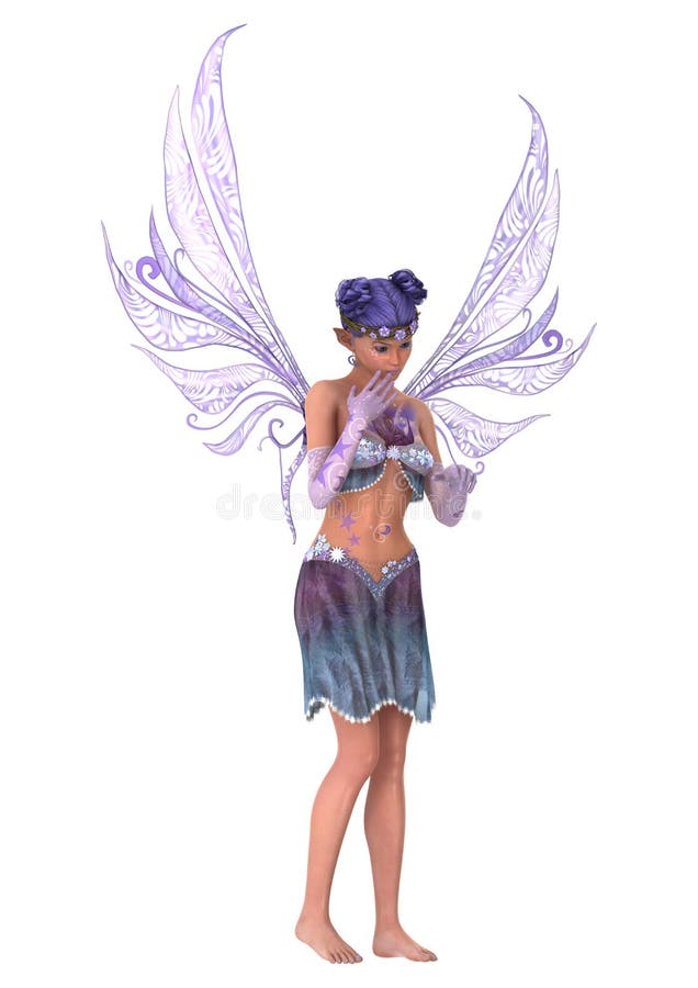 3D Rendering Purple Fairy on White stock illustration