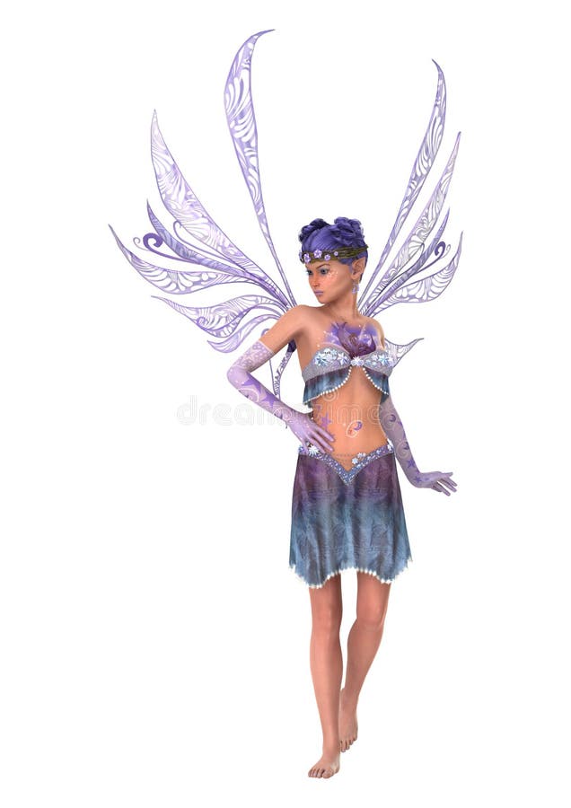 3D Rendering Purple Fairy on White vector illustration