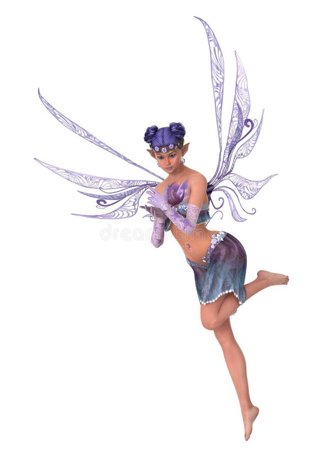 3D Rendering Purple Fairy on White stock illustration