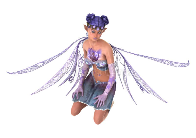 3D Rendering Purple Fairy on White royalty free illustration