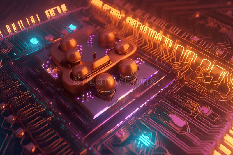3D Rendering Quantum Processor, Quantum Computer.AI Technology Generated Image Stock