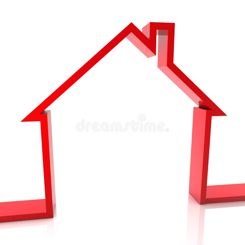 3D Rendering of a Red House Outline on a White Background Stock