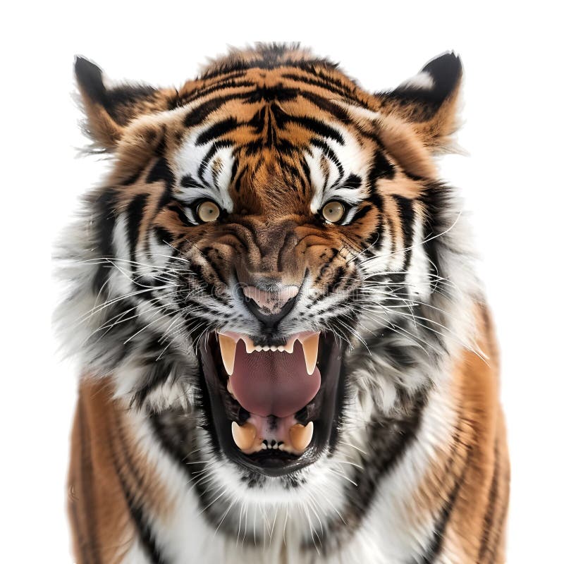 3D Rendering of a Roaring Tiger on Transparent Background - royalty free illustration.