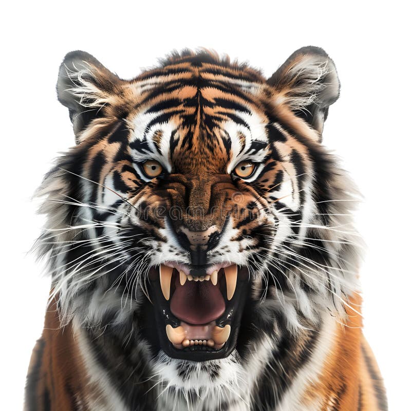 3D Rendering of a Roaring Tiger on Transparent Background - vector illustration.