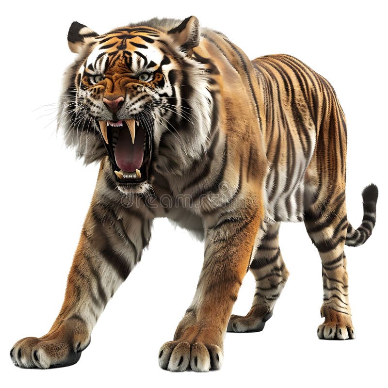 3D Rendering of a Roaring Tiger on Transparent Background - vector illustration.
