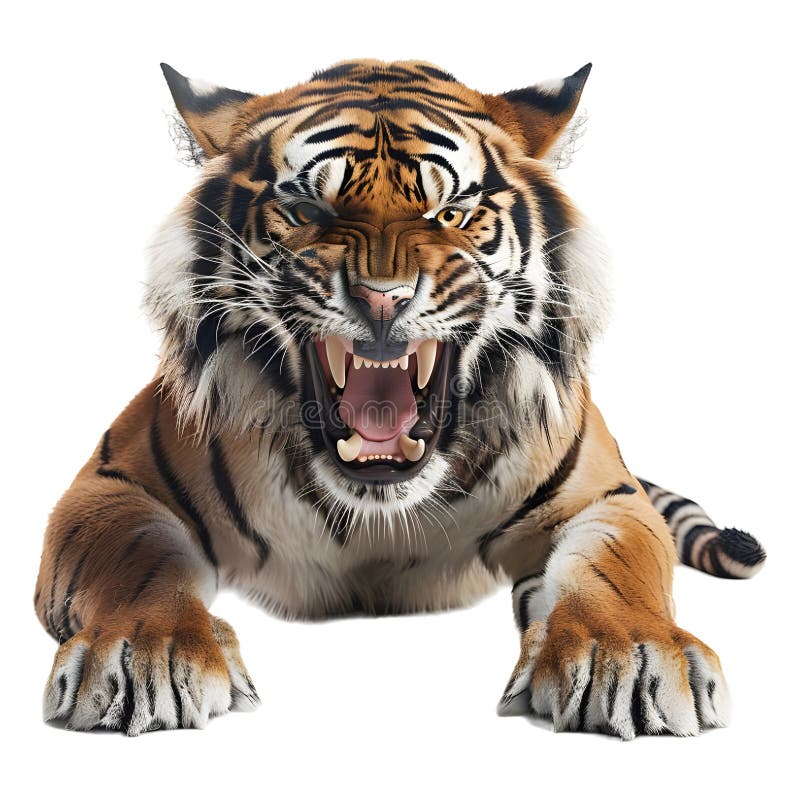 3D Rendering of a Roaring Tiger on Transparent Background - royalty free illustration.