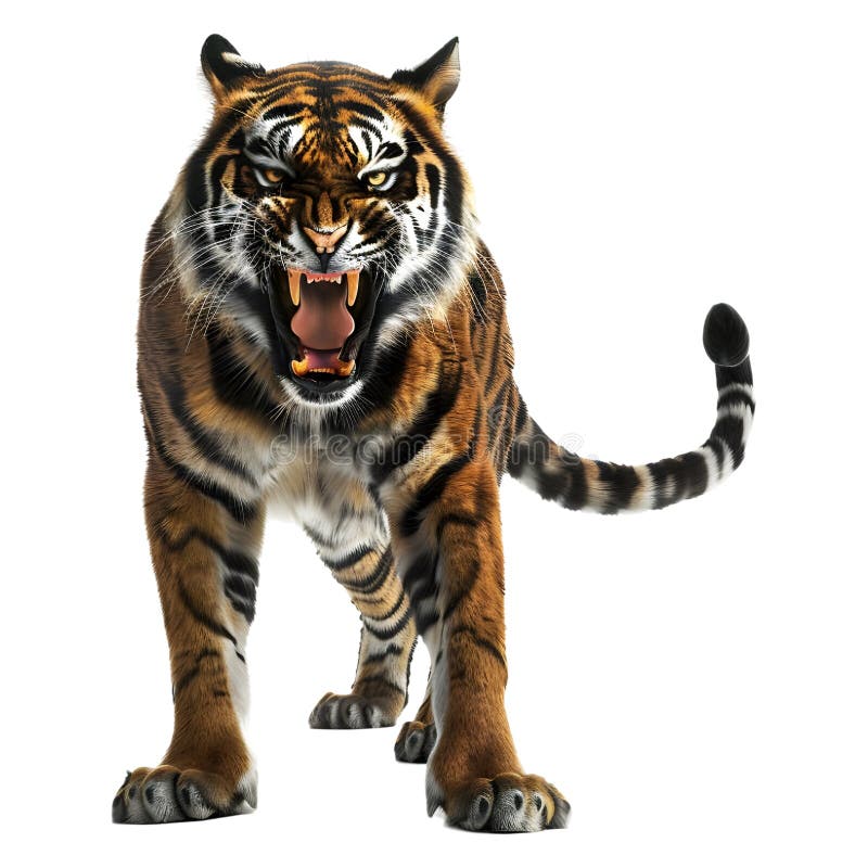 3D Rendering of a Roaring Tiger on Transparent Background - vector illustration.