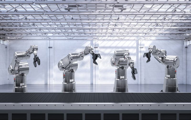 Robot arm with conveyor line vector illustration