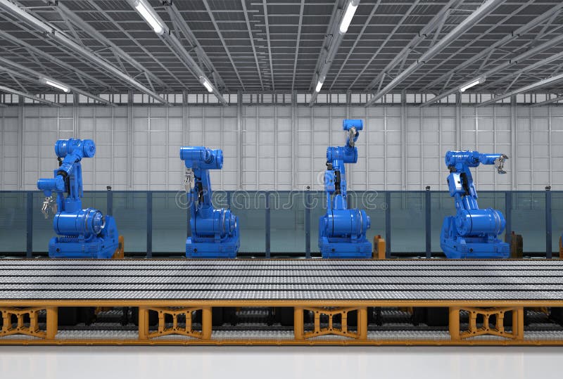 Robot arms with conveyor line royalty free illustration