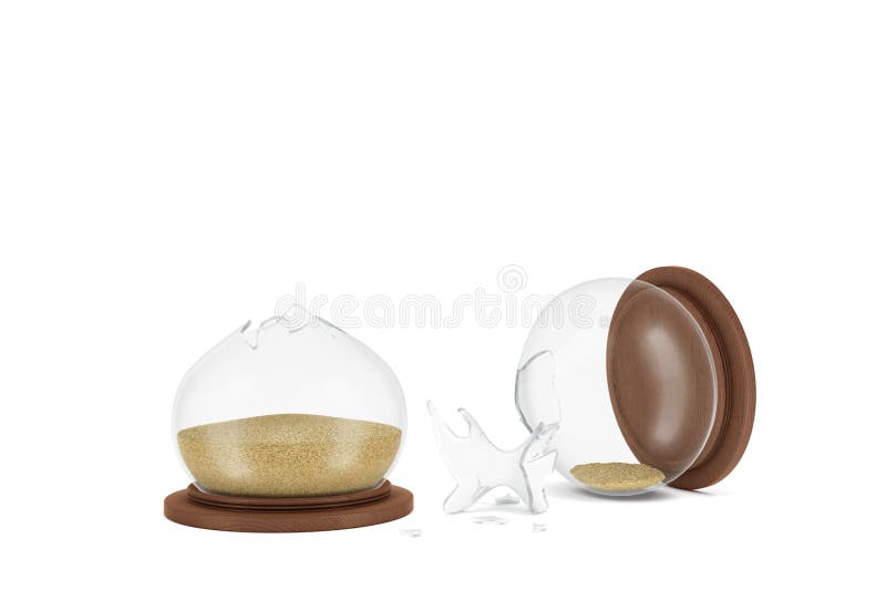 3d rendering rocznika hourglass łamający w połówce na białym tle z piaskiem wciąż inside ilustracja wektor