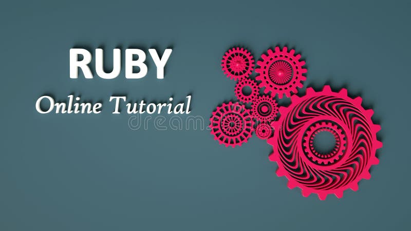 3d rendering of Ruby online tutorial with pink gears on gray background. Place for text. Programming tutorial. Coding concept. vector illustration