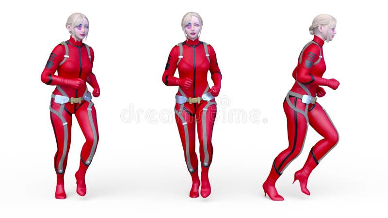 D rendering of a running cyber woman vector illustratie