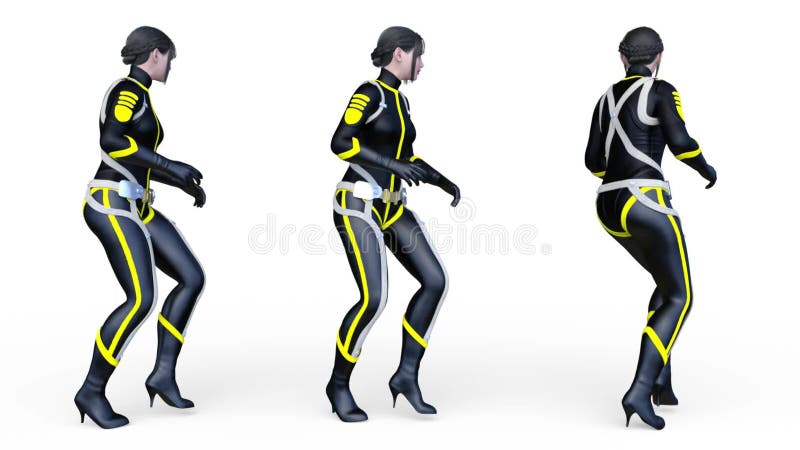 D rendering of a running cyber woman royalty-vrije illustratie