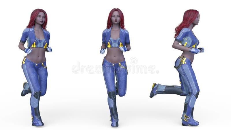 D rendering of a running cyber woman vector illustratie