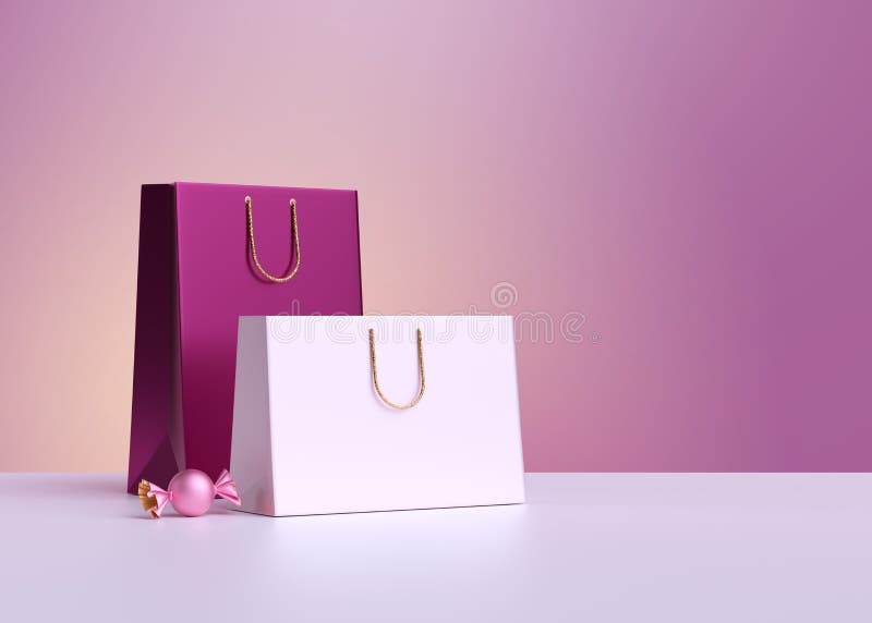 3d rendering Sacche per la spesa, caramelle rosa Contesto commerciale, concetto di acquisto, parodia in bianco Presentazione del royalty illustrazione gratis 3d rendering Sacche per la spesa, caramelle rosa Contesto commerciale, concetto di acquisto, parodia in bianco Presentazione del royalty illustrazione gratis