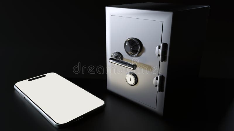3d rendering of a safe and a smartphone stock illustration