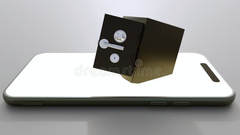 3d rendering of a safe and a smartphone royalty free illustration