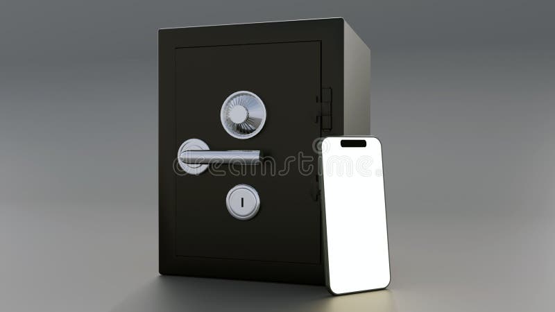 3d rendering of a safe and a smartphone stock illustration