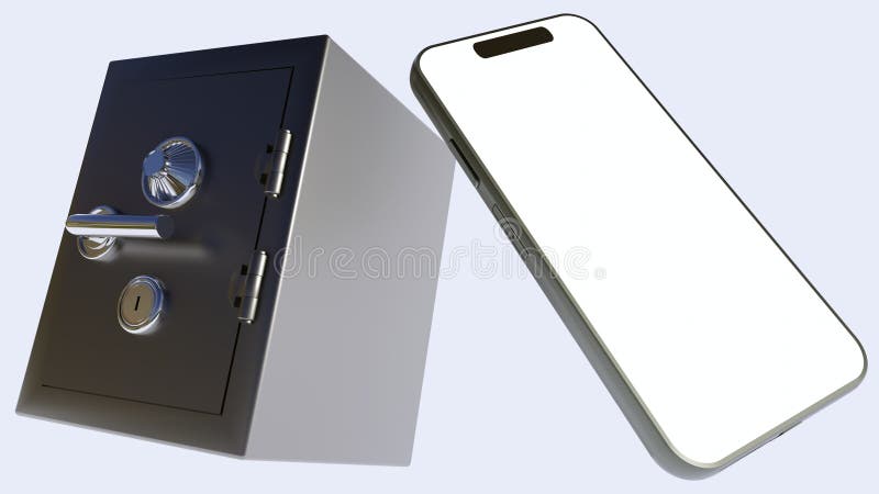 3d rendering of a safe and a smartphone vector illustration