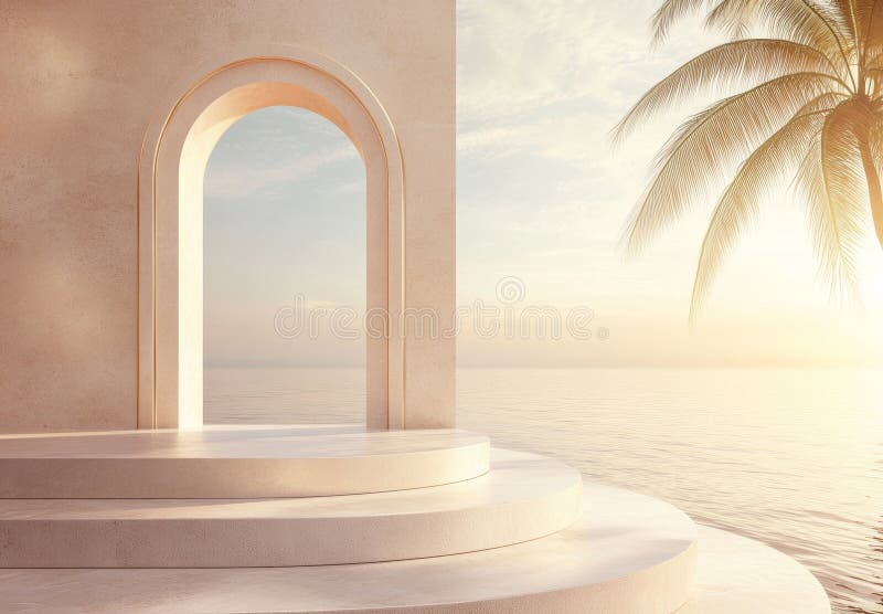 A 3D rendering scene of a modern minimalist abstract background designed for displaying cosmetic products on a stage podium royalty free illustration