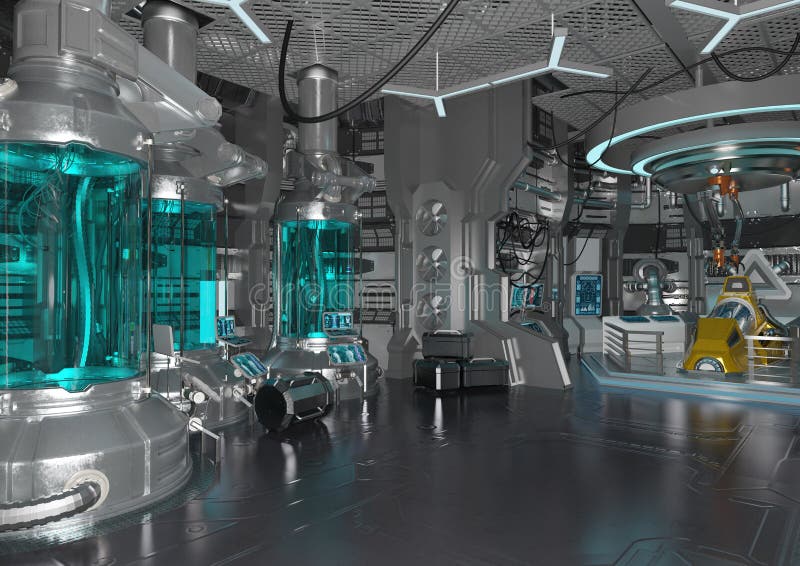 3D Rendering Science Fiction Laboratory stock illustration
