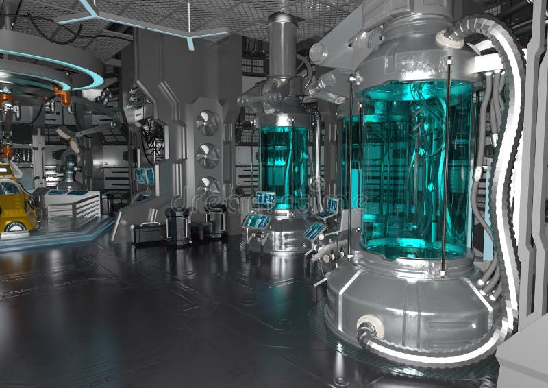3D Rendering Science Fiction Laboratory stock illustration