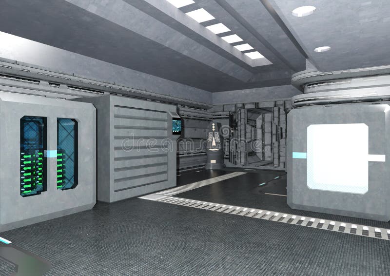 3D Rendering Space Laboratory Corridor royalty free illustration