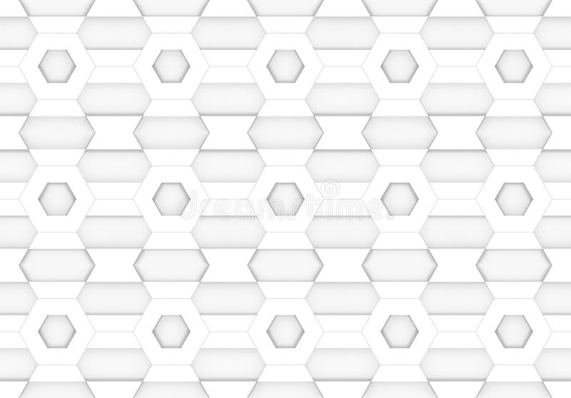 3d rendering. seamless white hexagonal and trapezoid shape pattern design wall background. vector illustration