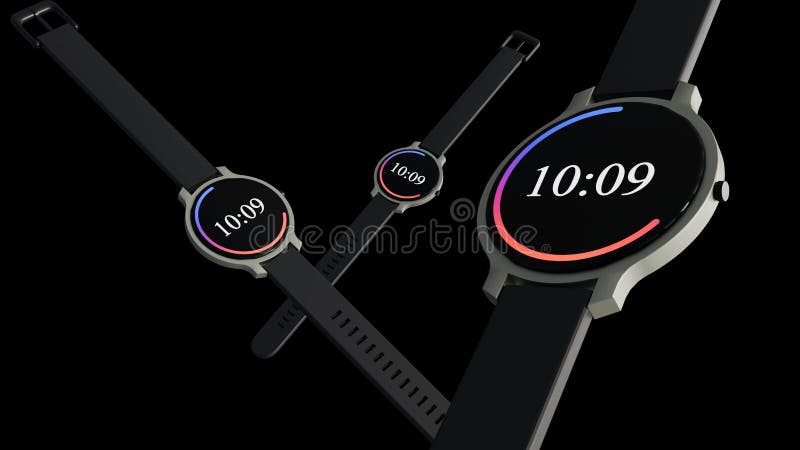A 3d rendering of series of smartwatches or wearable devices royalty free illustration
