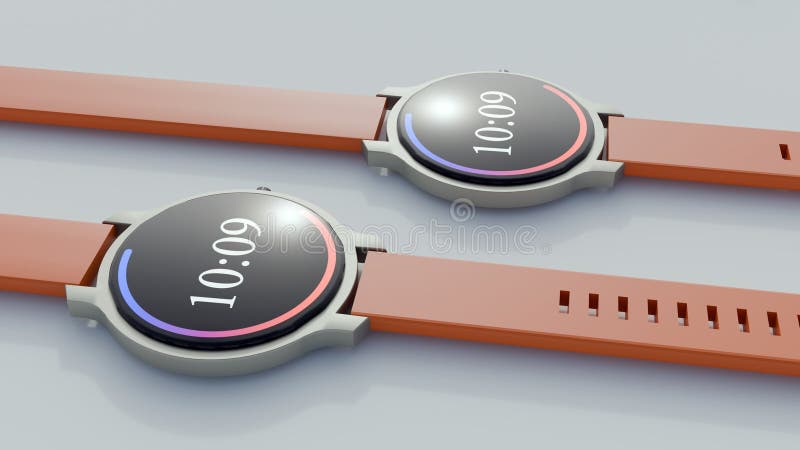 A 3d rendering of series of smartwatches or wearable devices stock illustration