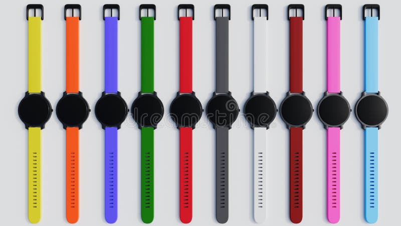 A 3d rendering of series of smartwatches or wearable devices vector illustration