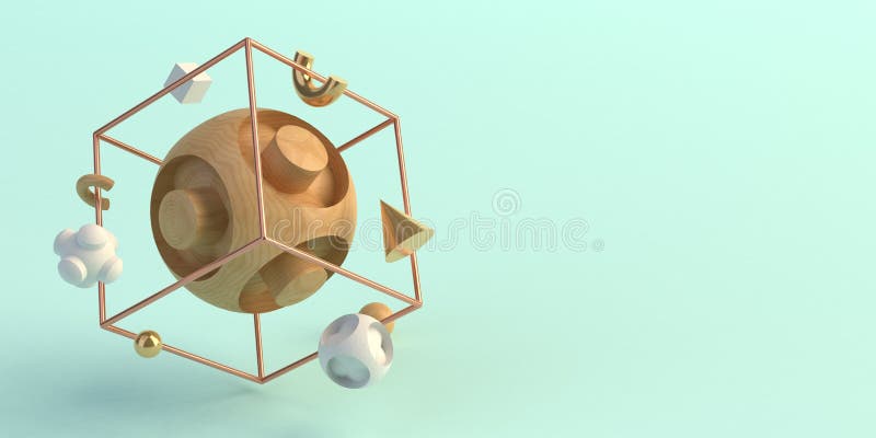 3d rendering, sfondo astratto, forme primitive geometriche su sfondo blu illustrazione di stock