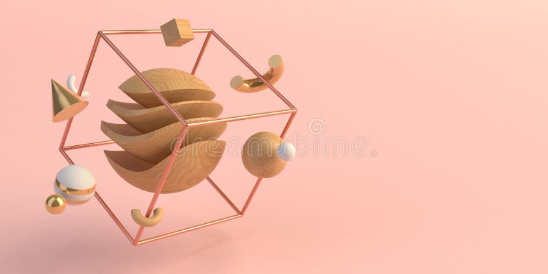 3d rendering, sfondo astratto, forme primitive geometriche su sfondo rosa illustrazione di stock
