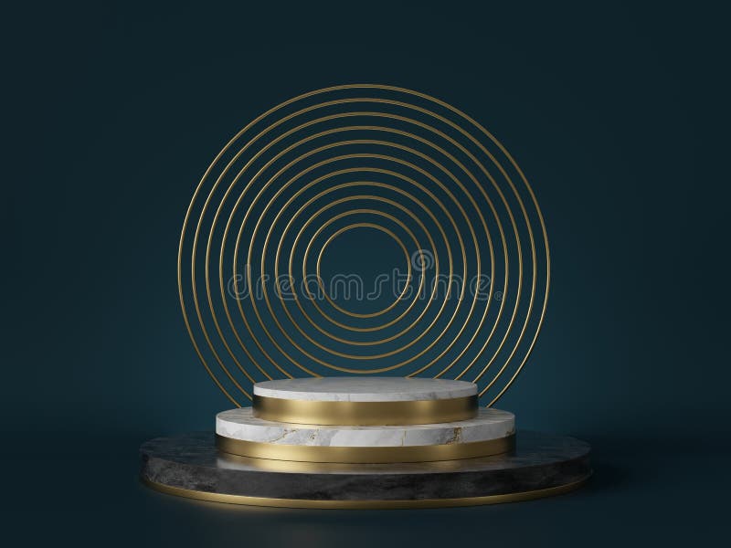 3d rendering, sfondo deco verde astratto Piedini di cilindro, piedistallo con trama di marmo bianco, supporto per la vetrina luss illustrazione di stock