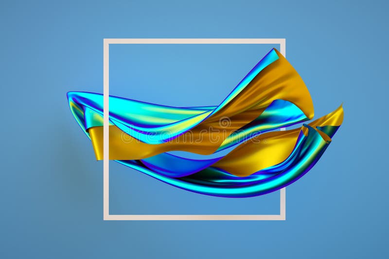 3d rendering, sfondo di moda astratto, carta da parati creativa, svelatura di tessuti multicolori, quadratino bianco, iridescenza illustrazione vettoriale