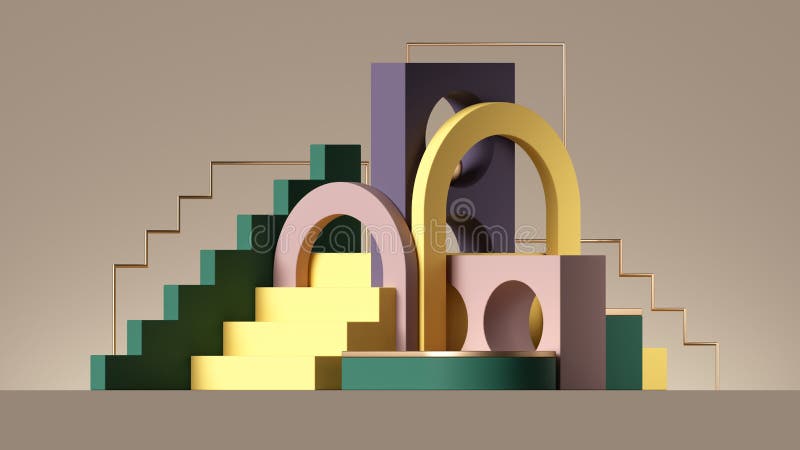 3d rendering sfondo geometrico astratto con elementi colorati. scena moderna con un palco vuoto per la presentazione dei prodotti illustrazione vettoriale