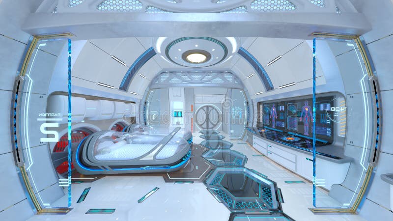 3D rendering of the sickbay in the spaceship vector illustration