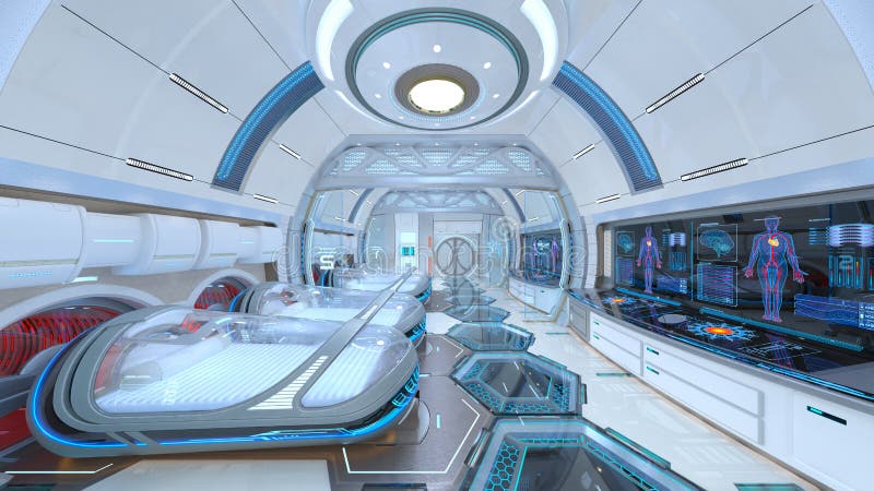 3D rendering of the sickbay in the spaceship vector illustration