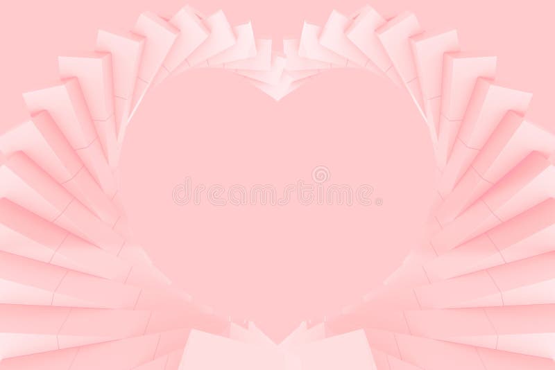 3d rendering. soft pink twirl swirl art in Heart shape wall background. stock illustration