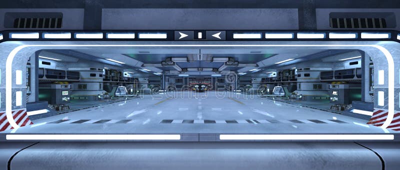3D rendering of the spaceship hangar royalty free illustration