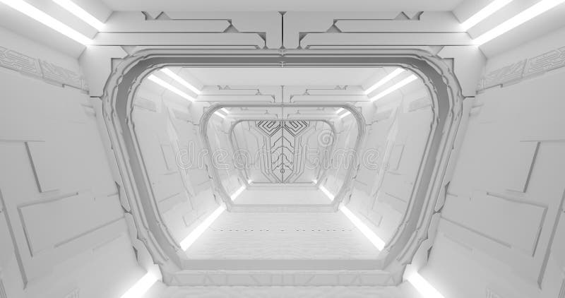 3d rendering. Spaceship or laboratory corridor in bright light. High tech. Futuristic design. vector illustration