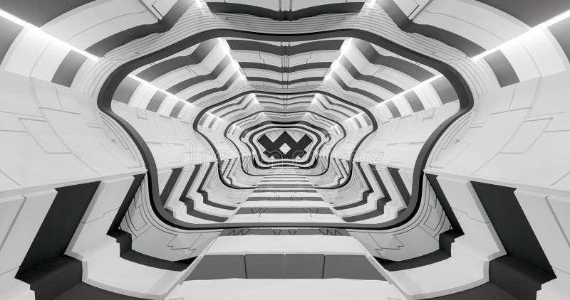 3d rendering. Spaceship or laboratory corridor in bright light. High tech. Futuristic design. vector illustration