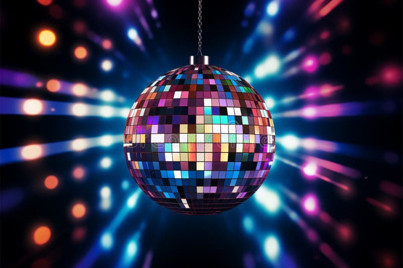 3D rendering of a sparkling disco ball amid neon lights vector illustration