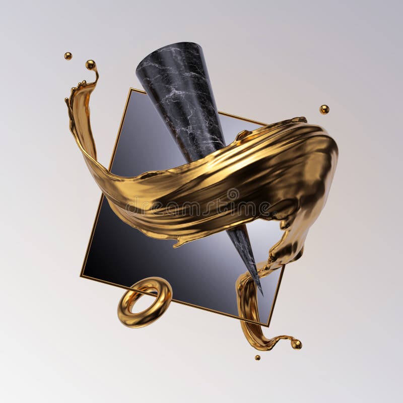 3d rendering. splash d'oro splash d'oro liquido d'oro che vola in oro, forme primitive isolate su fondo bianco. geometrico astratt royalty illustrazione gratis