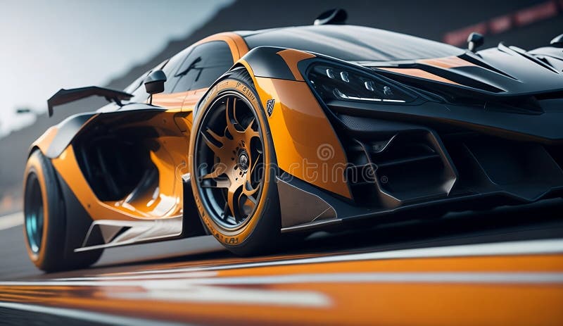 3D rendering, Sports Car Racing on race track, Car wheel drifting